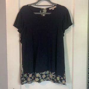 Loft mixed media short sleeve sweater blouse